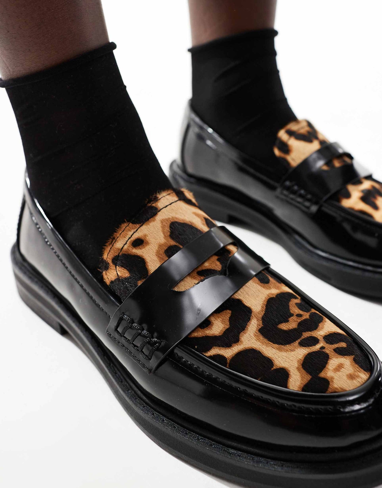 Contrast Leopard Loafers