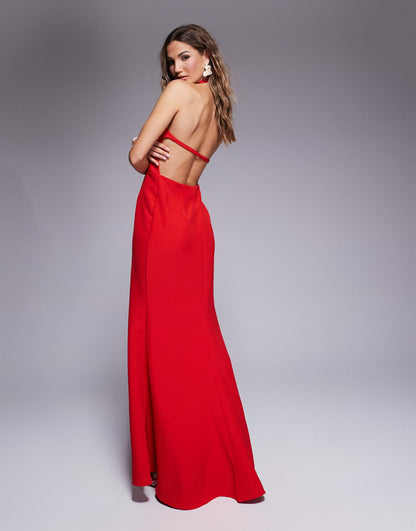 Halter Neck Fishtail Maxi Dress