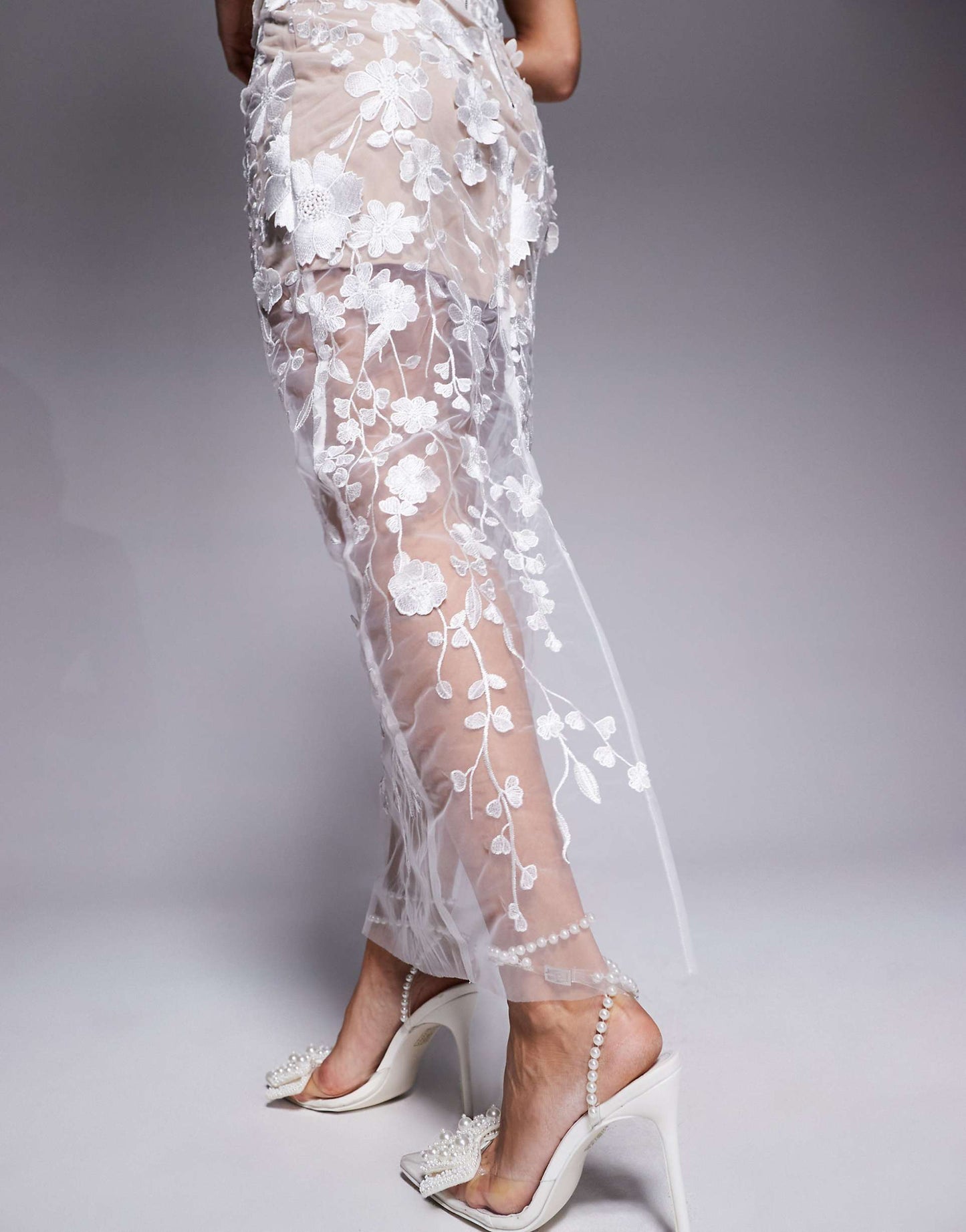 Embroidered Mesh Tube Midaxi Dress