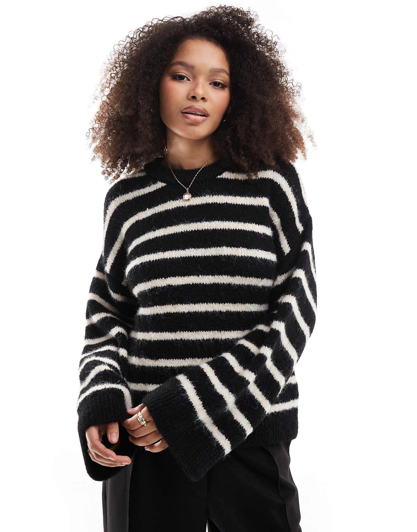 Wool Blend Fluffy Wide Sleeve Knitted Jumper