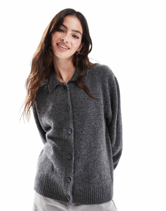 Fluffy Wool Blend Knitted Collar Cardigan