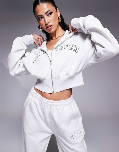 Embroidered Borg Logo Cropped Zip Through Hoodie Co-Ord