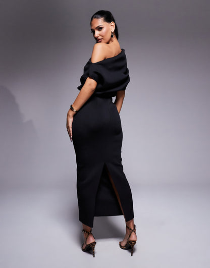 Dramatic Neckline Scuba Midi Dress