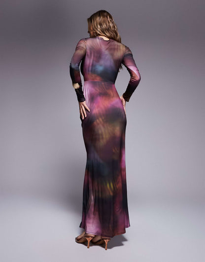 Long Sleeve Knot Detail Maxi Dress