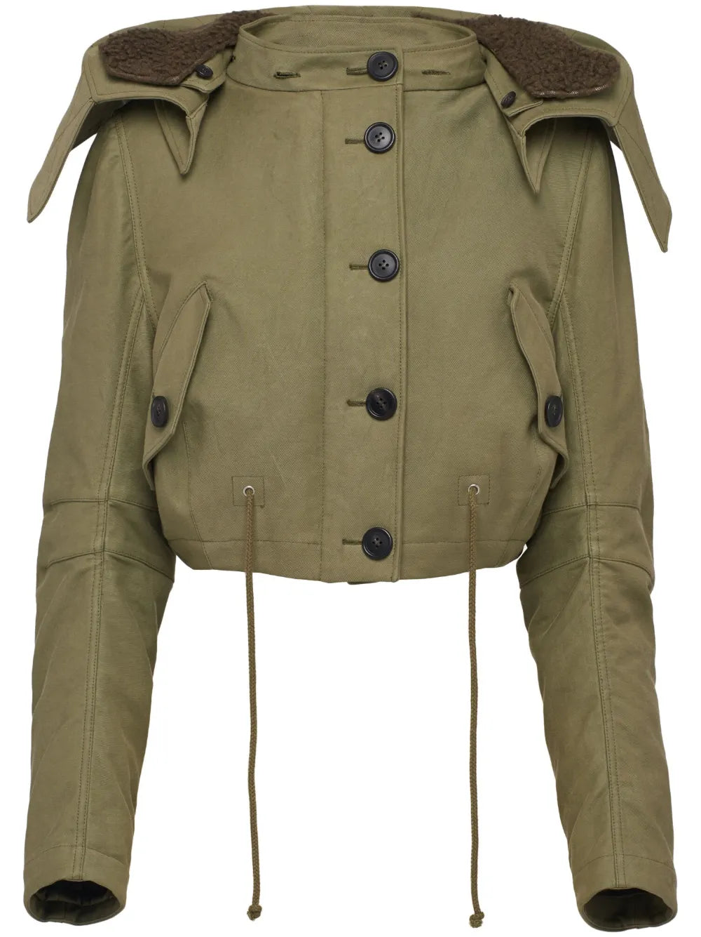 Button-Up Cropped Hooded Jacket