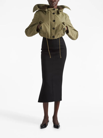 Button-Up Cropped Hooded Jacket
