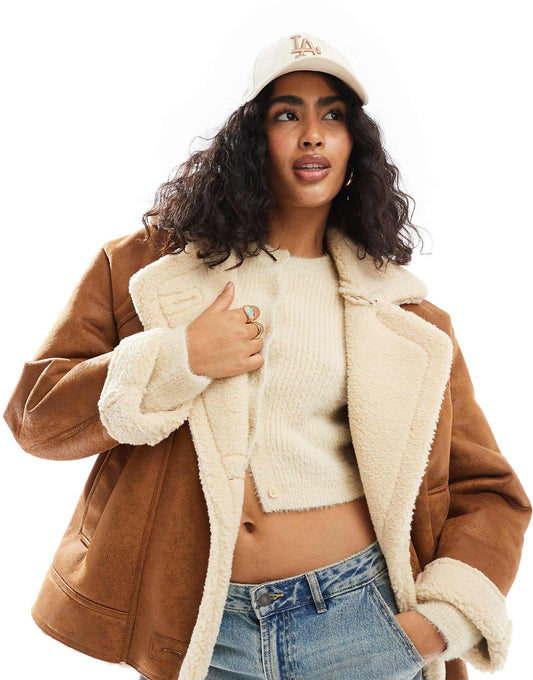 Oversized Contrast Shearling Jacket