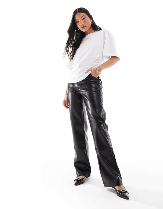 Petite Straight Leg Faux Leather Trousers