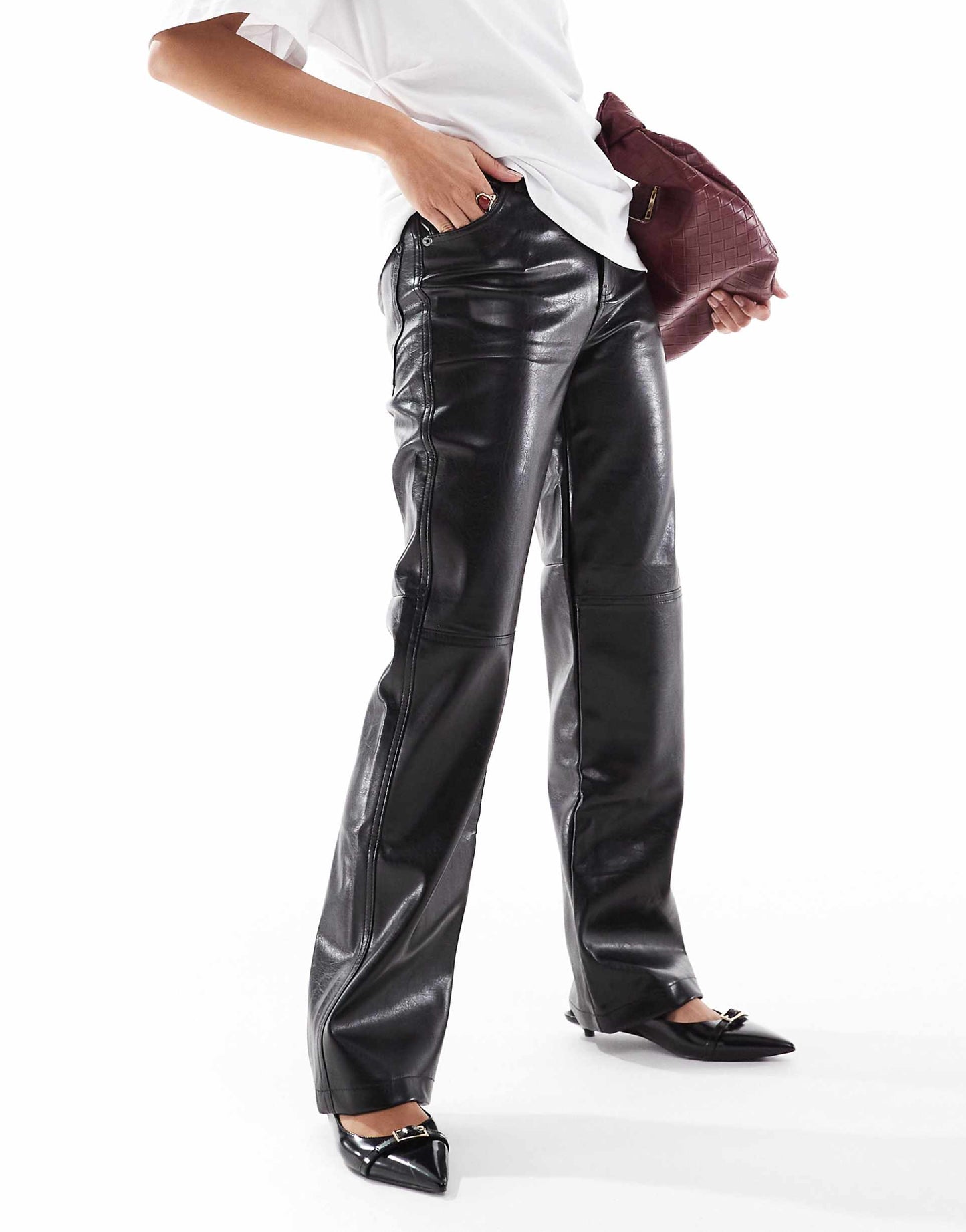 Petite Straight Leg Faux Leather Trousers