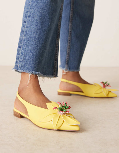 Livia Point-Toe Flower Slingback Ballets