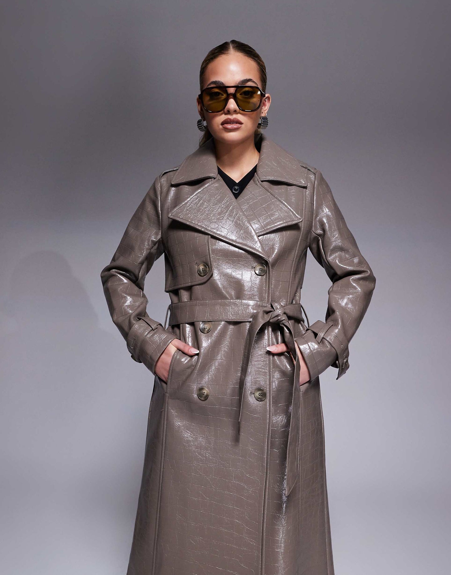 Faux Leather Croc Trench Coat