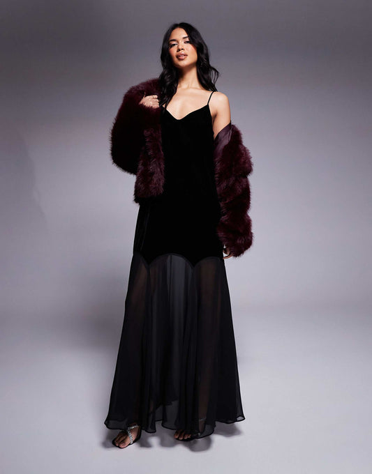 Velvet Chiffon Maxi Dress