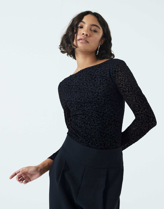 Long Sleeve Floral Mesh Top