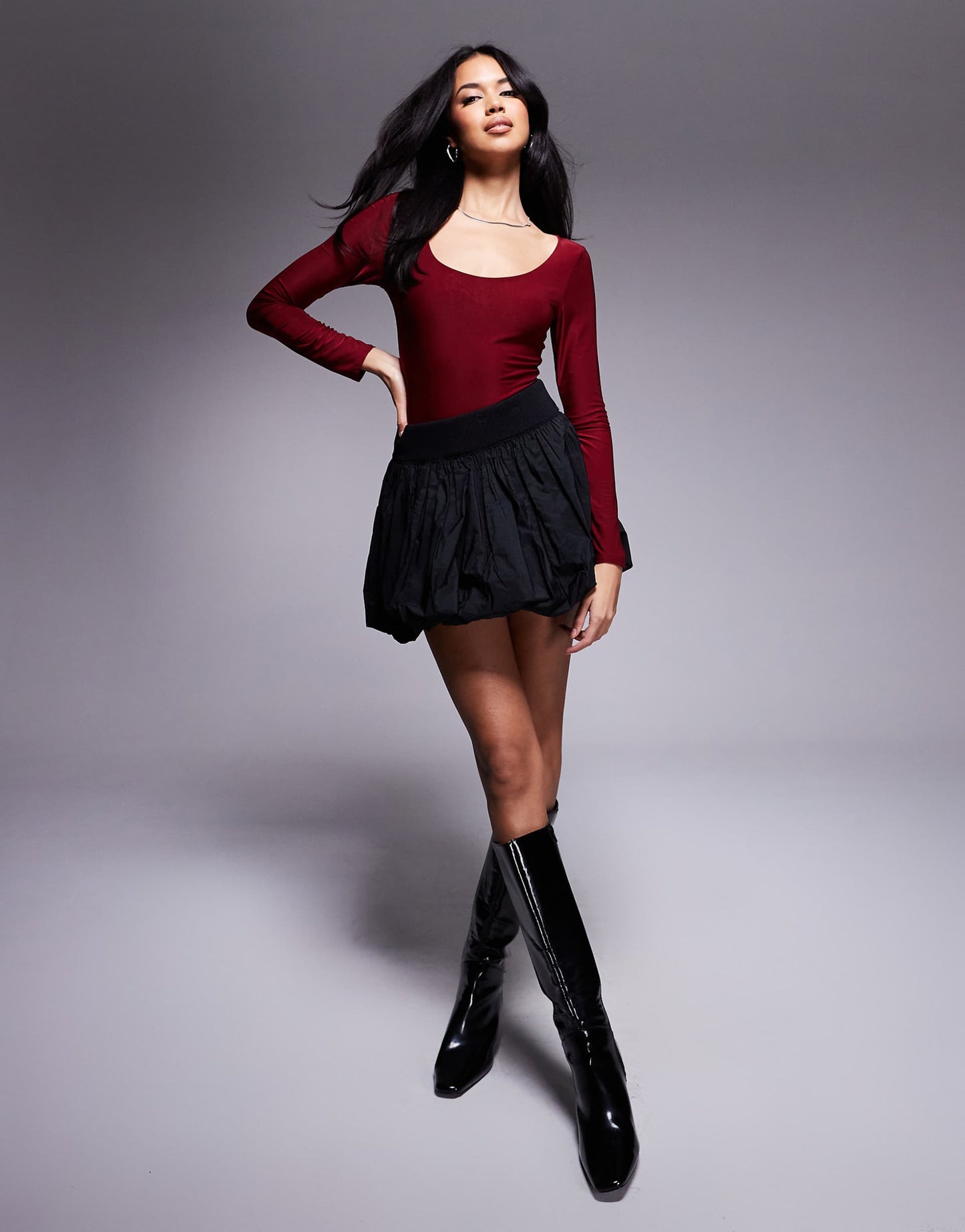 Exclusive Sculpted Slinky Scoop Neck Long Sleeve Body