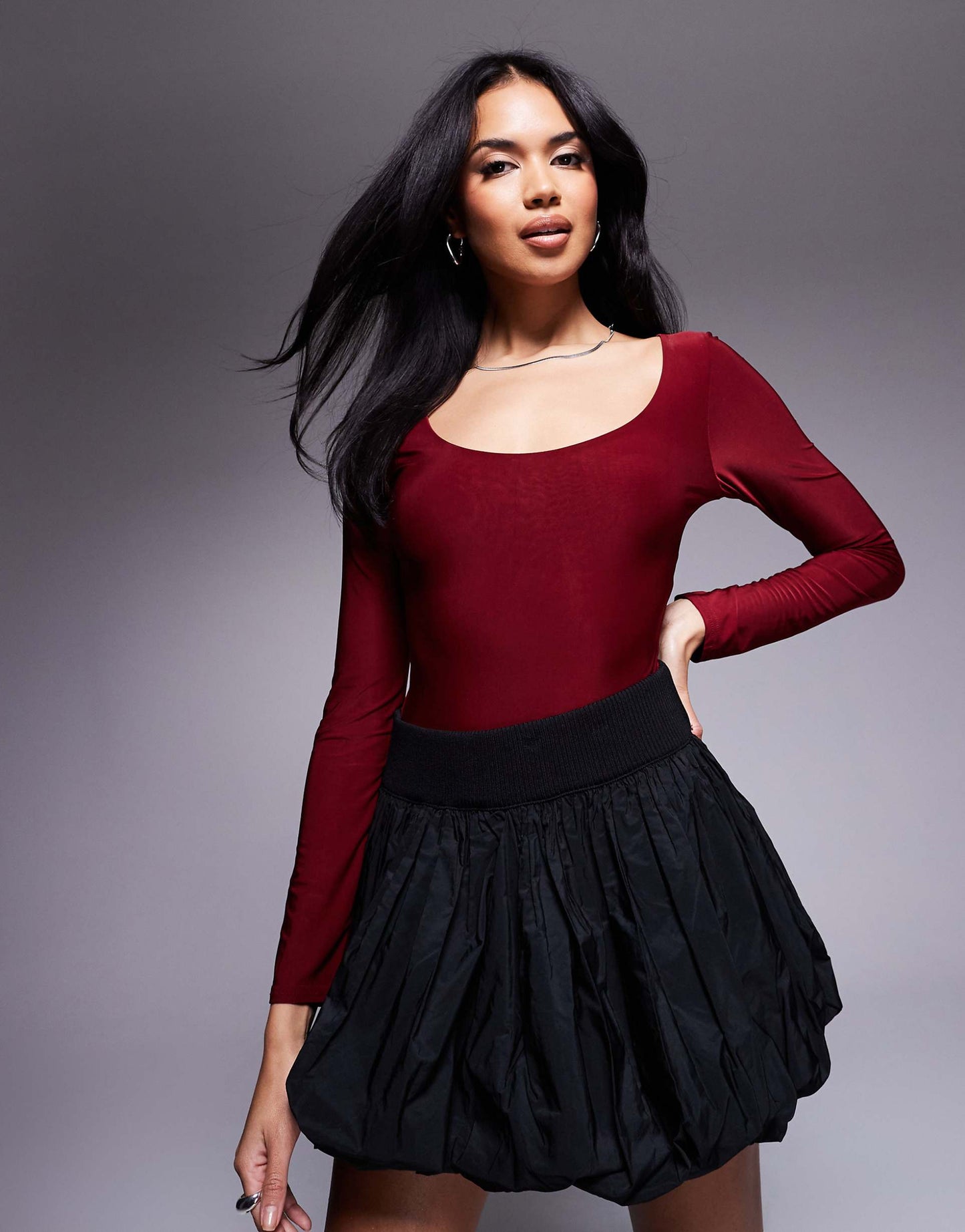Exclusive Sculpted Slinky Scoop Neck Long Sleeve Body