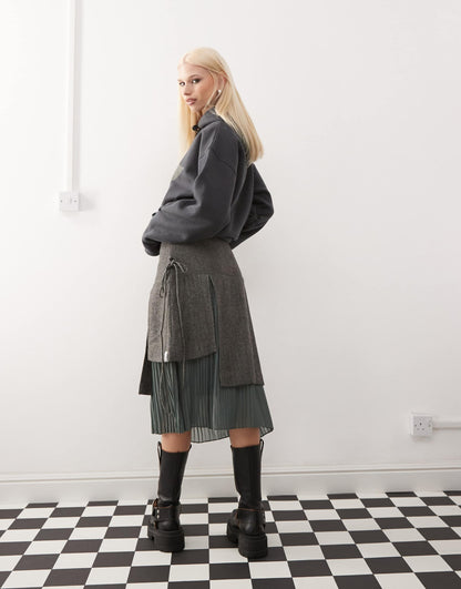 Overlay Tweed Kilt Midi Skirt