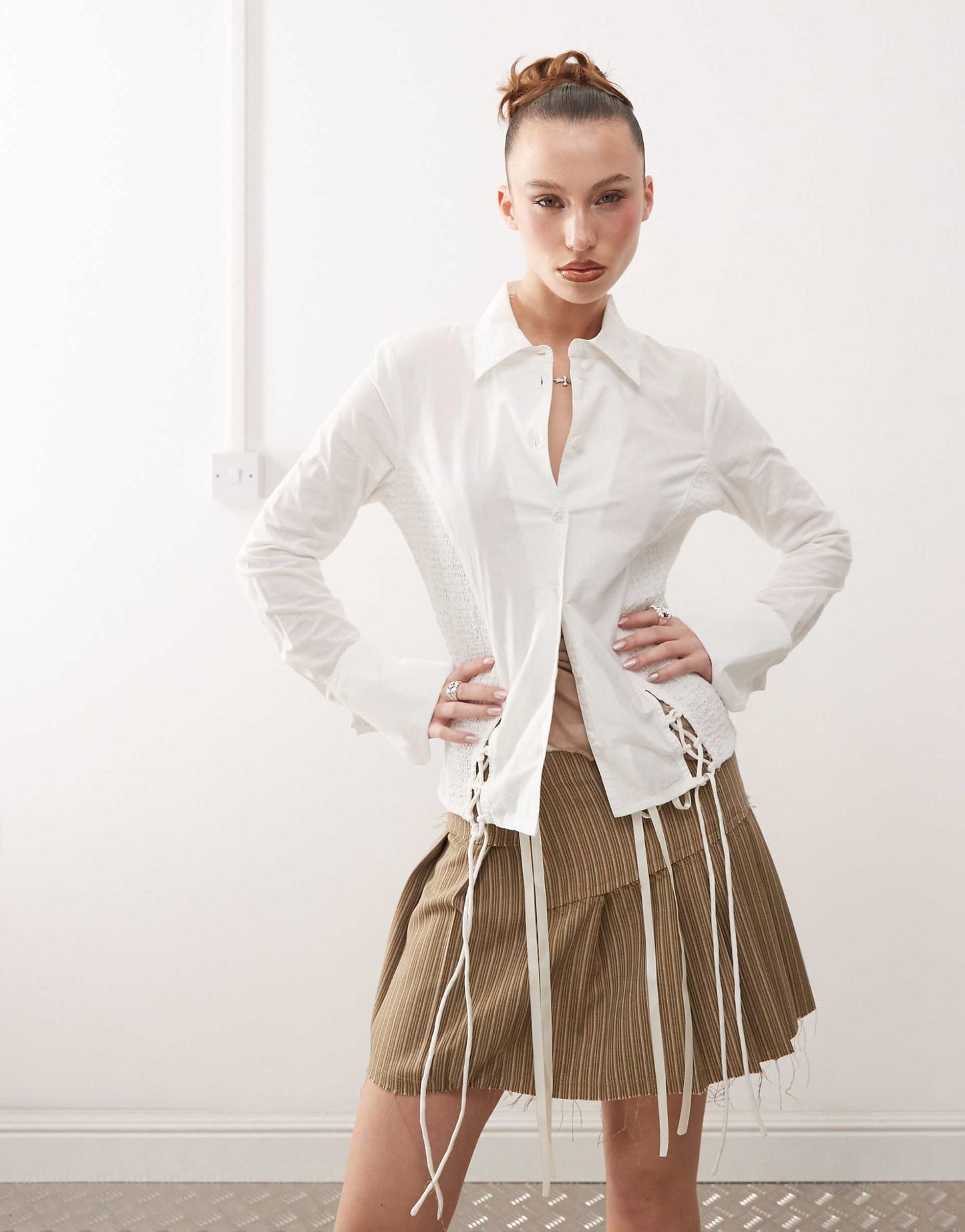 Shirred Side Tie-Detail Shirt