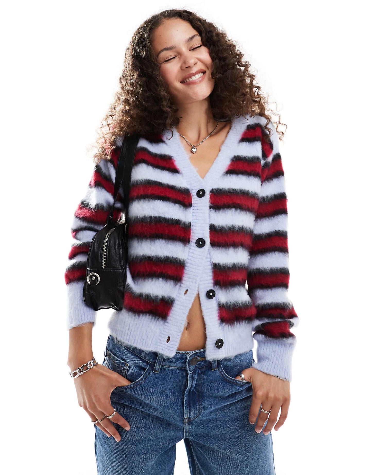 Brushed Stripe V-Neck Cardigan