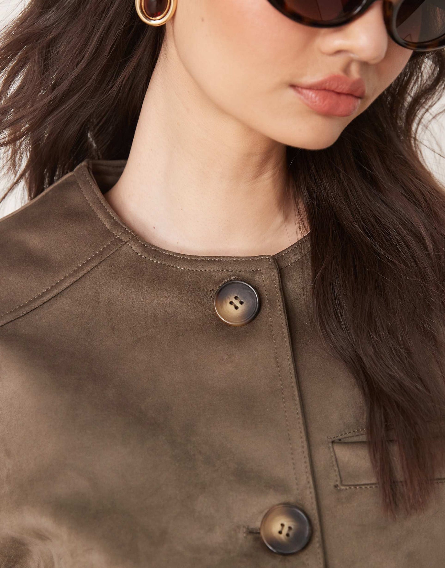 Collarless Faux Suede Jacket