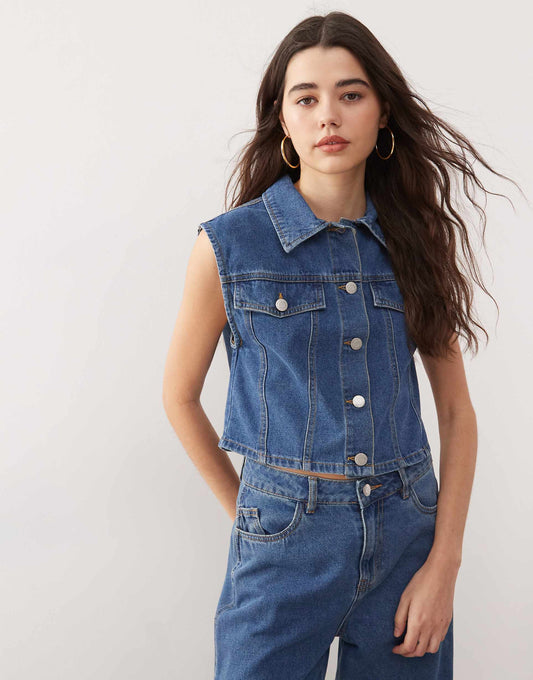 Sleeveless Denim Shirt Co-Ord