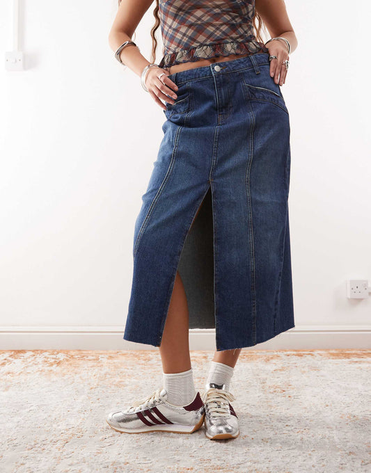 A-Line Denim Midi Skirt