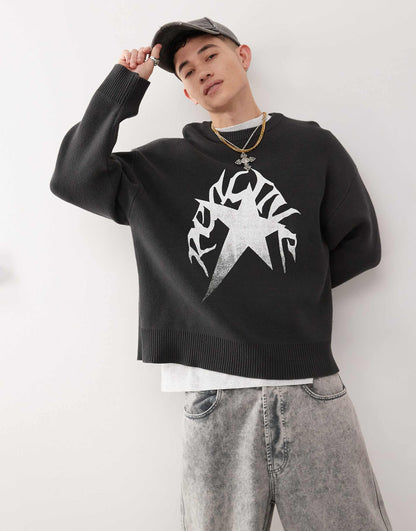 Cypher Oversized Jumper With Star Jacquard Graphic