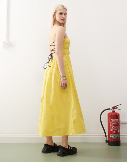 Ruched Top Thin Strap Midi Dress