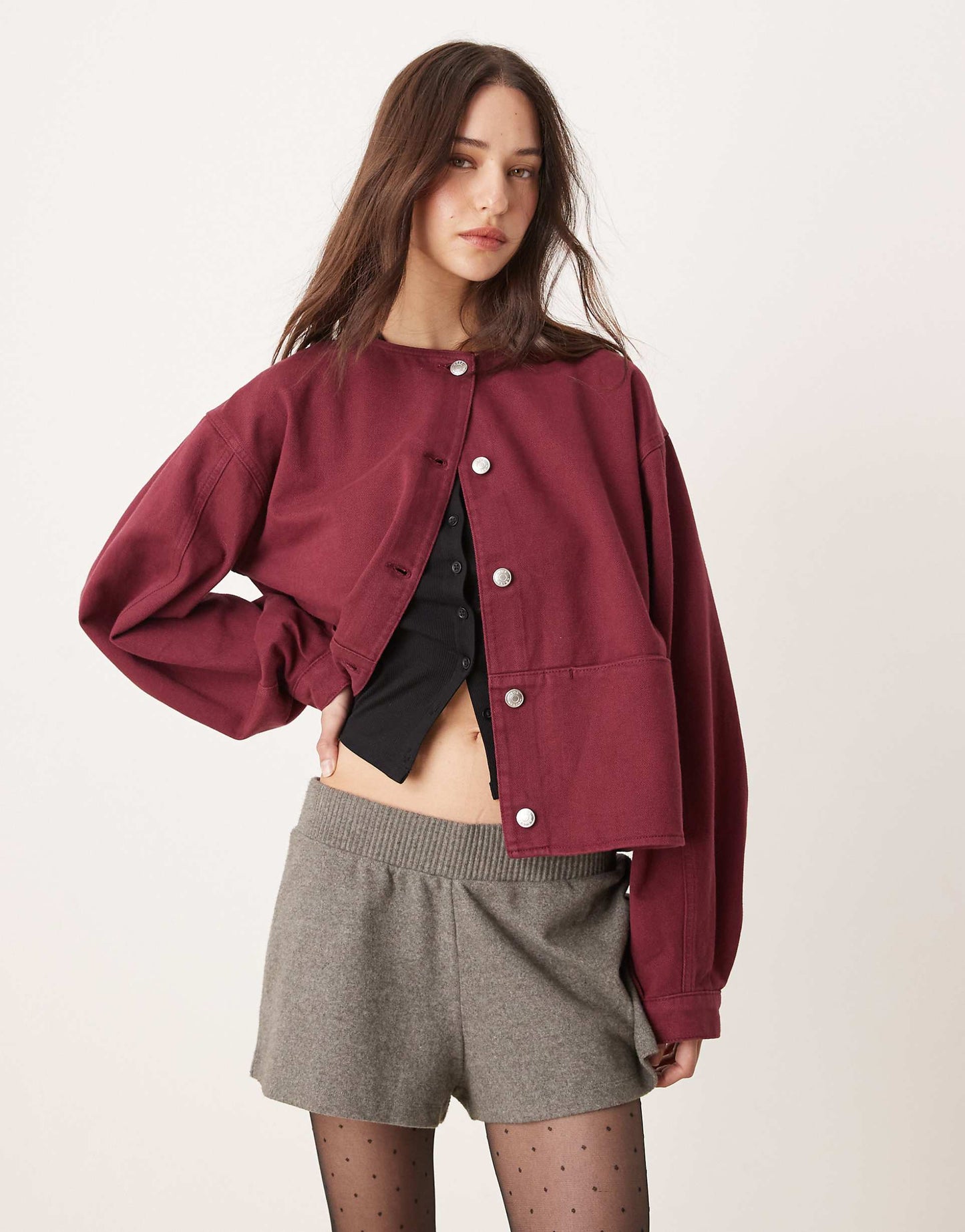Denim Collarless Jacket