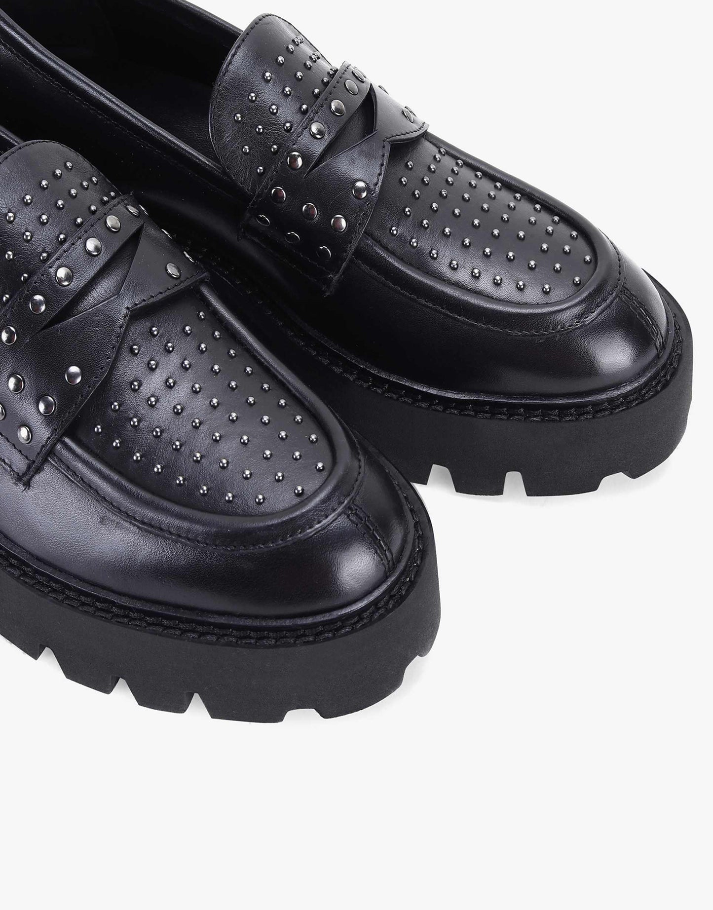 Compton' Stylish Block Heel Black Leather Loafer Shoes