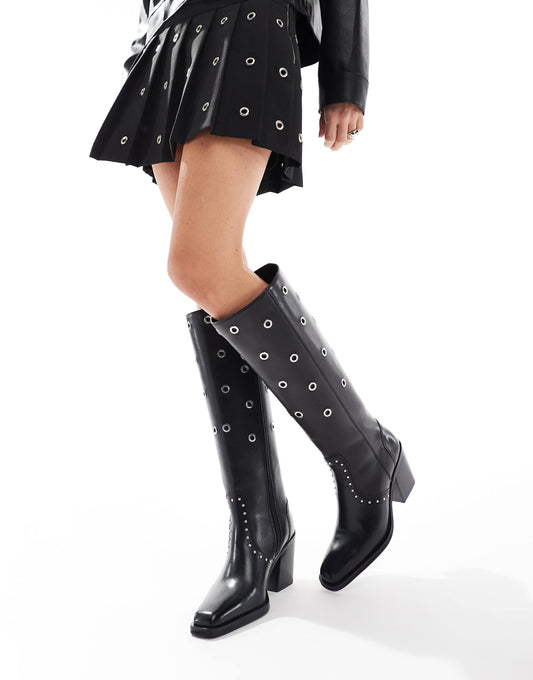 Jesmond' Leather Block Heel Knee Boots