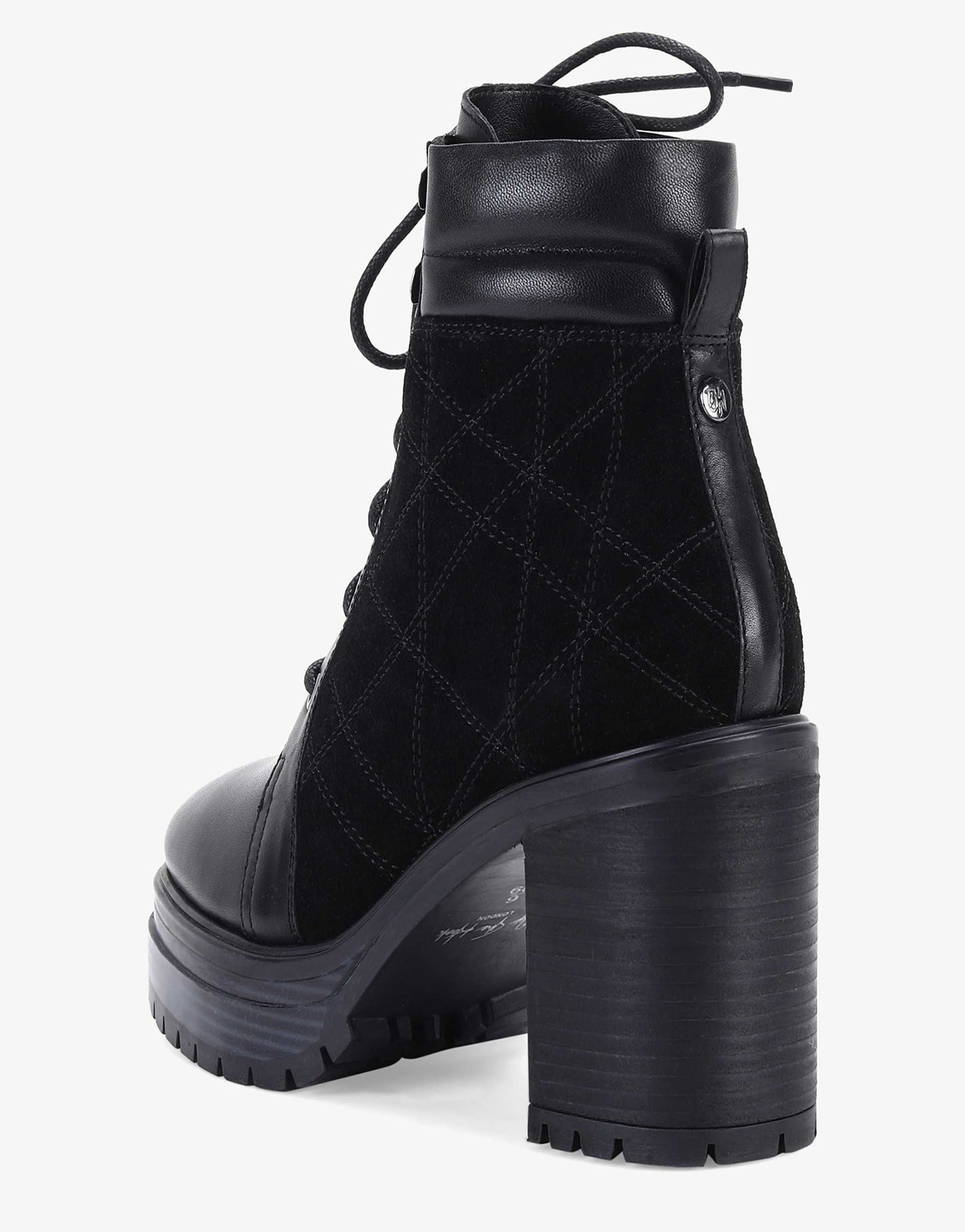 Hale' Rona Black High- Block Heel Lace-Up Leather Boots