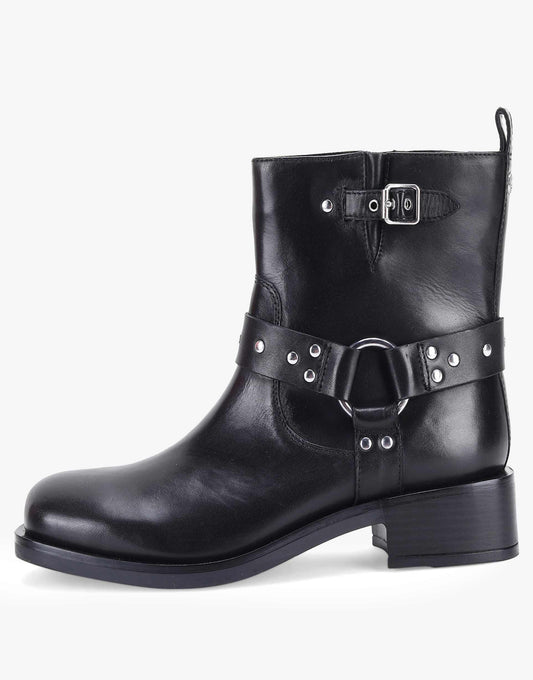 Stratford' High-Ankle With Side Zip Block Heel Leather Black Boots