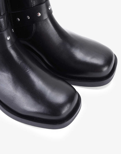 Stratford' High-Ankle With Side Zip Block Heel Leather Black Boots