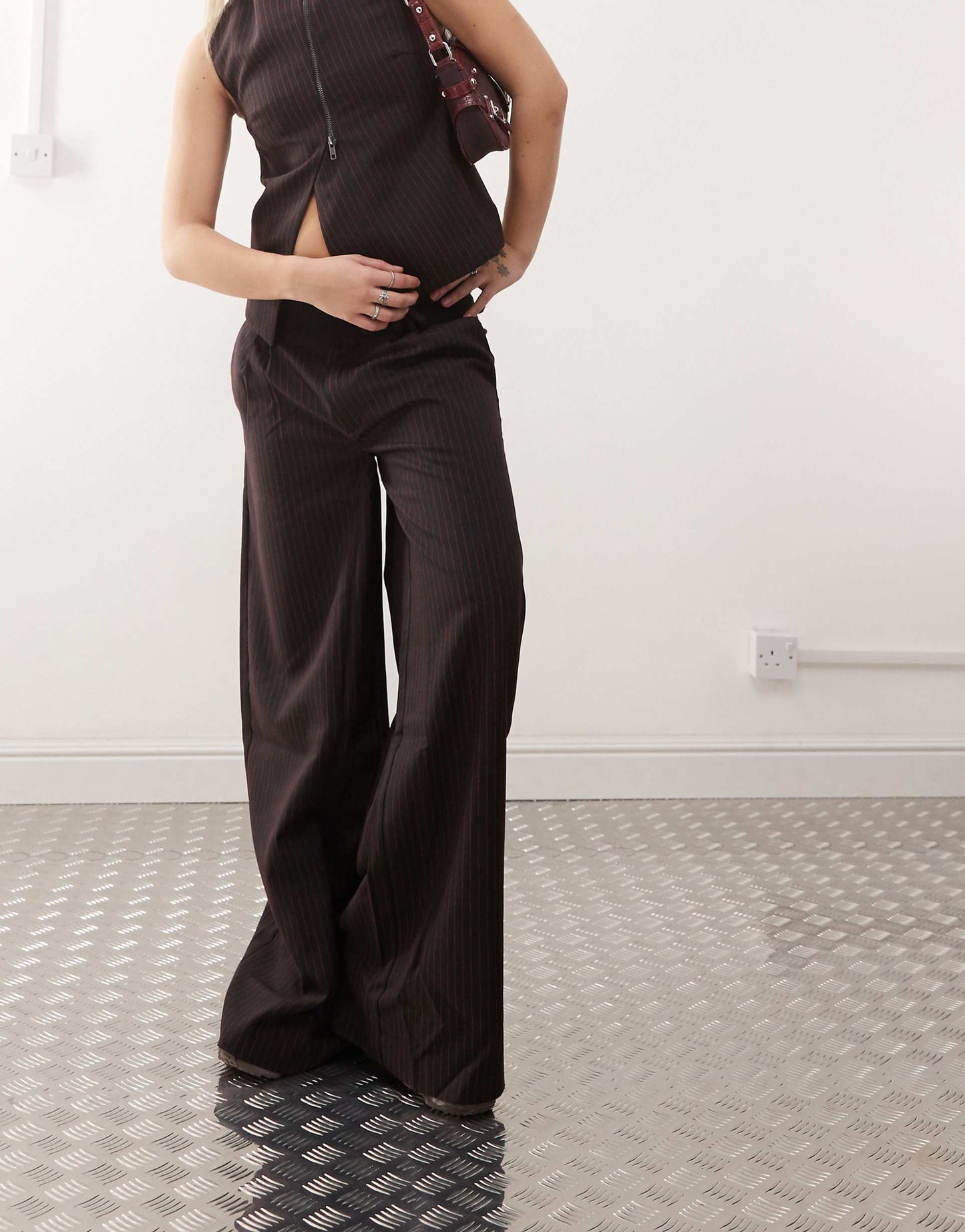 Wide Leg Pinstripe Trousers