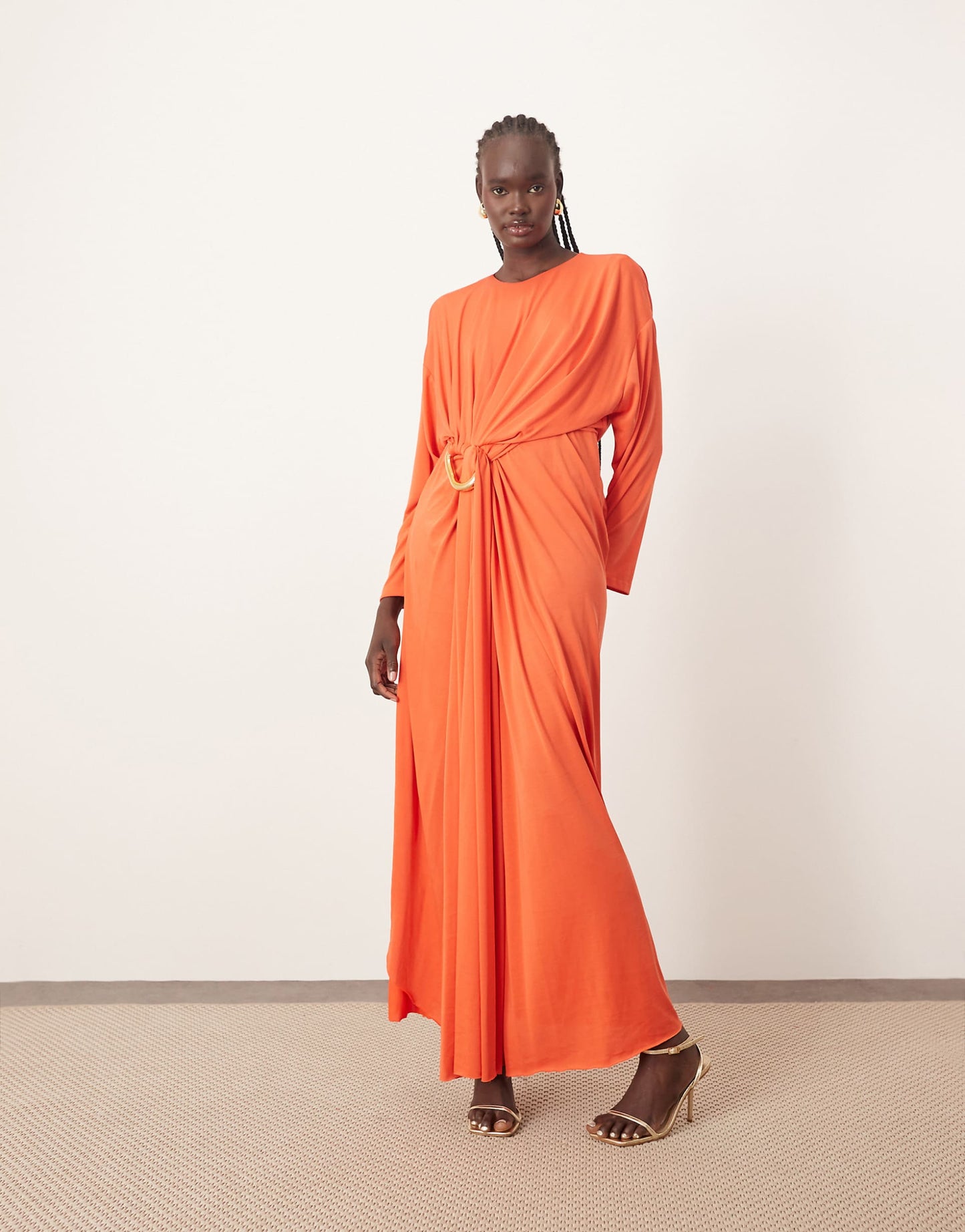 Soft Pleat Maxi Dress With Hardware Detail