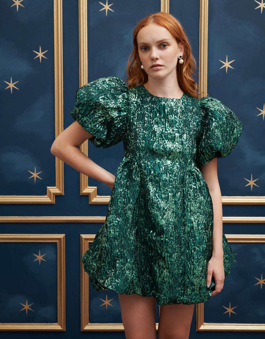 Puff Sleeve Mini Jacquard Dress