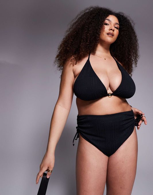 Curve Tayla High Apex Triangle Bikini Top With Gold Bead Trim