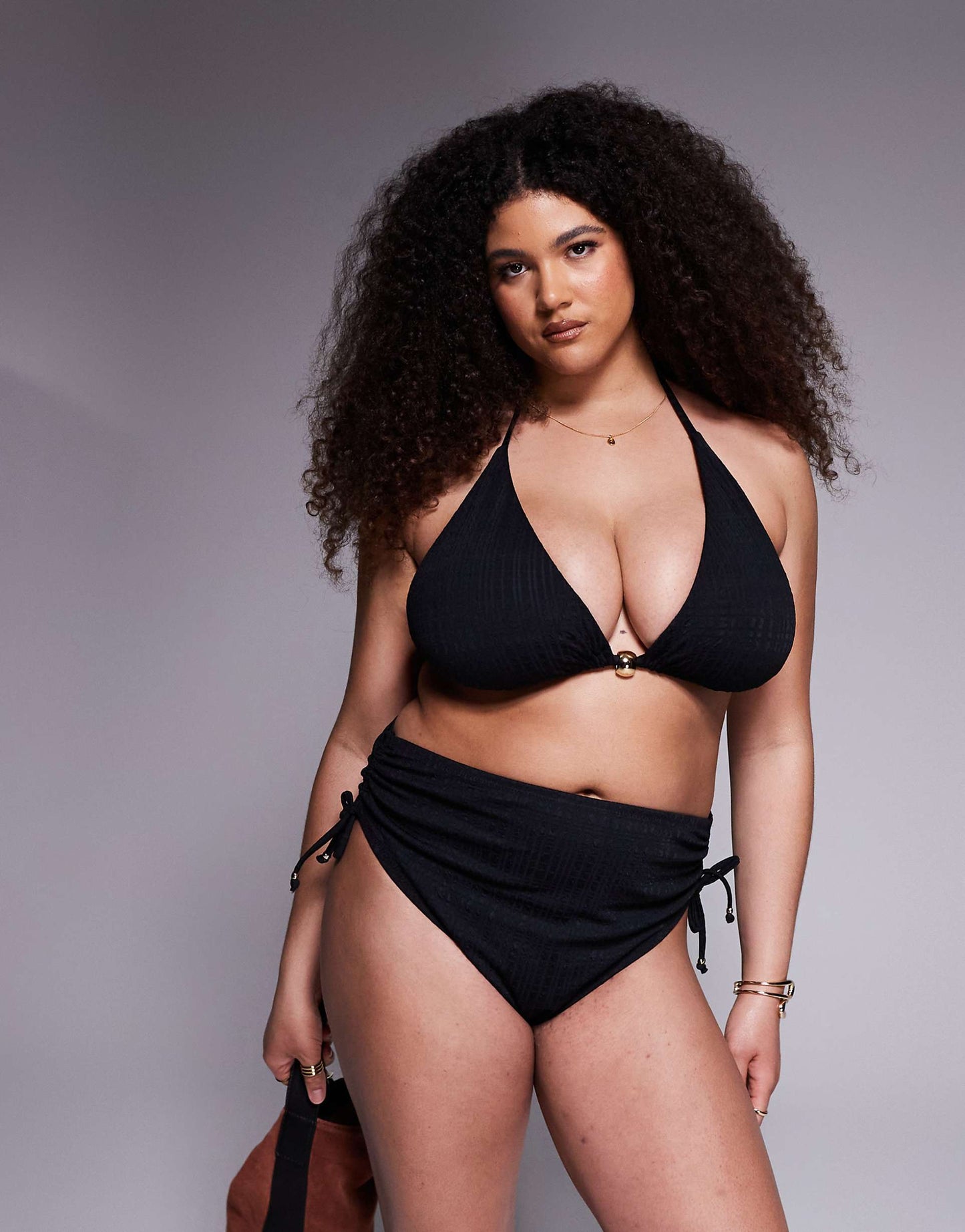 Curve Tayla High Apex Triangle Bikini Top With Gold Bead Trim