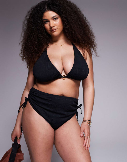 Curve Tayla High Leg High Waist Bikini Bottom With Gold Bead Trim