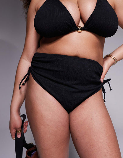 Curve Tayla High Leg High Waist Bikini Bottom With Gold Bead Trim