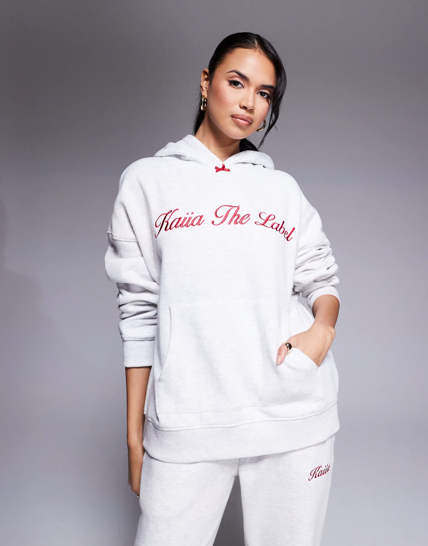Bow Detail Oversized Embroidered Logo Hoodie Co-Ord