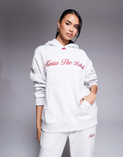 Bow Detail Oversized Embroidered Logo Hoodie Co-Ord