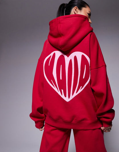 Contrast Heart Logo Oversized Hoodie Co-Ord