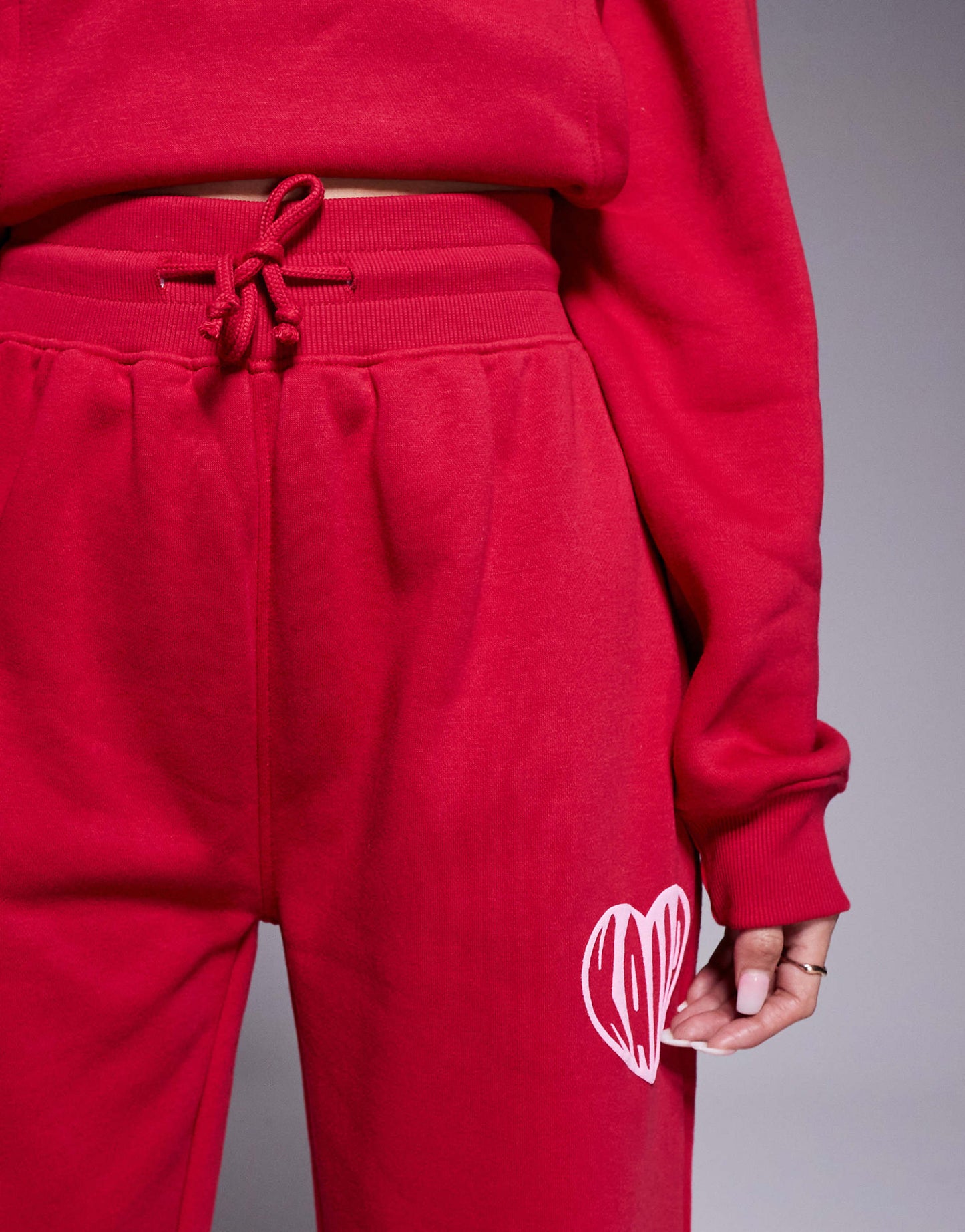 Contrast Heart Logo Wide Leg Deep Waistband Jogger Co-Ord