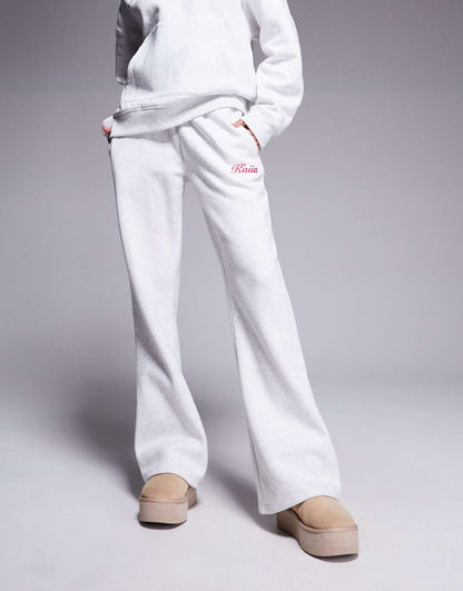 Bow Waistband Detail Wide Leg Embroidered Logo Jogger Co-Ord