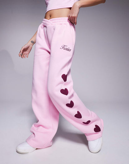 Wide Leg Asymmetric Waistband Heart Detail Jogger Co-Ord