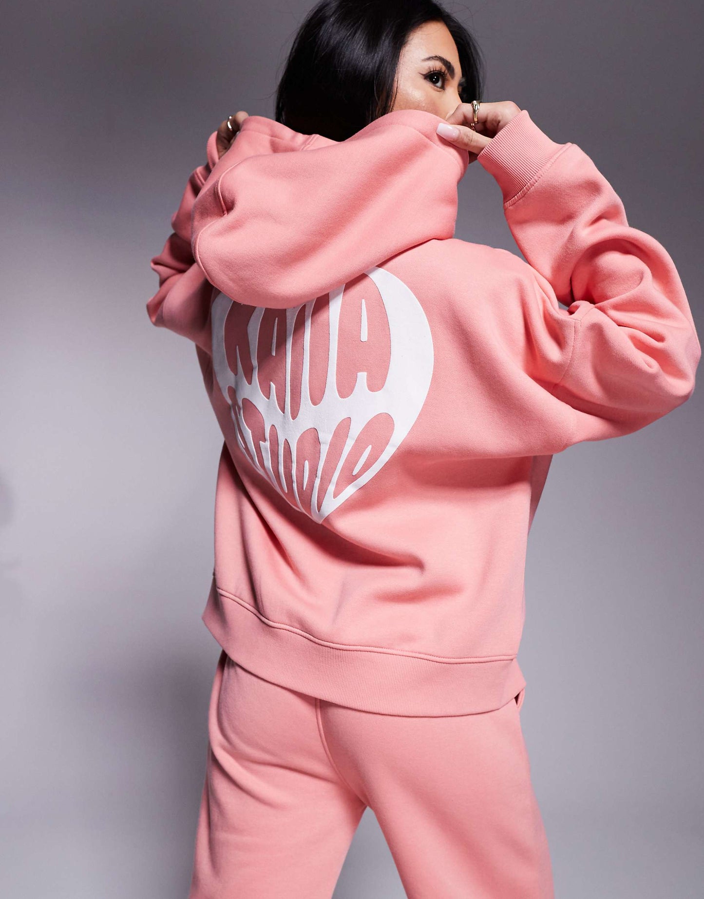 Contrast Heart Logo Oversized Zip Through Hoodie Co-Ord