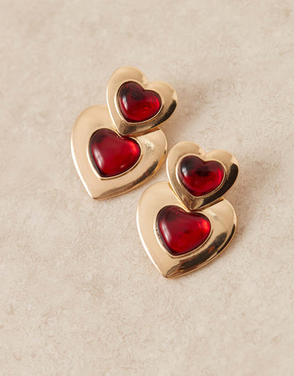 Drop Earrings With Double Resin Heart Detail