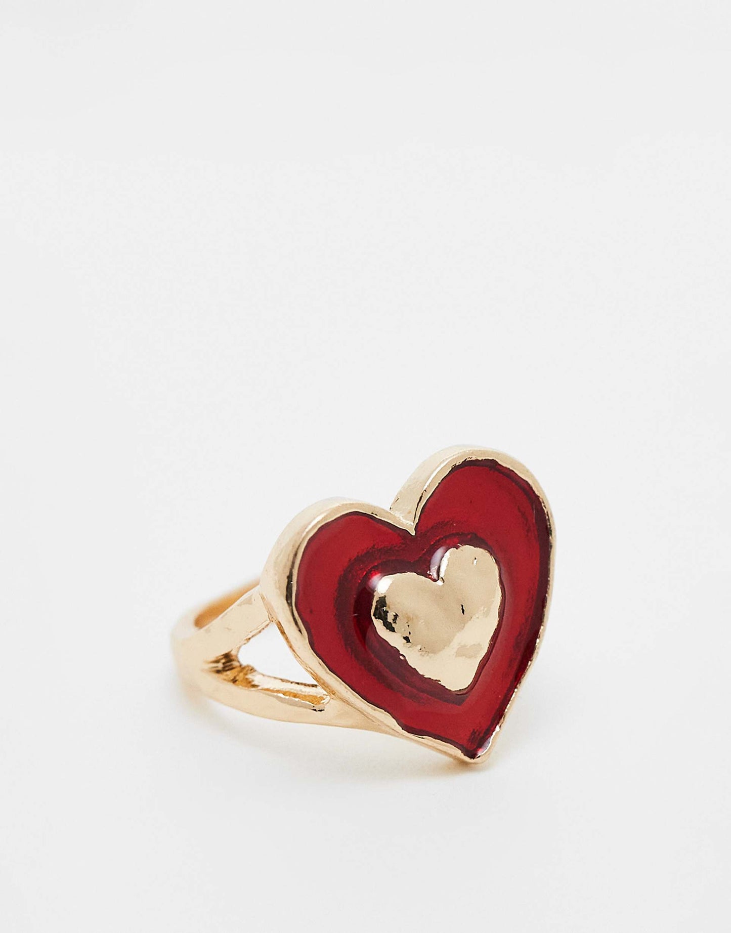 Ring With Red Resin Heart Design