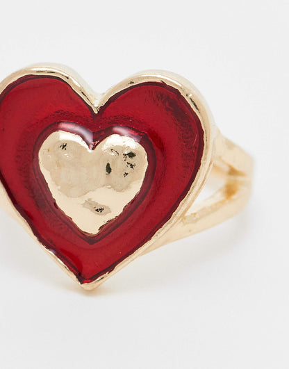 Ring With Red Resin Heart Design